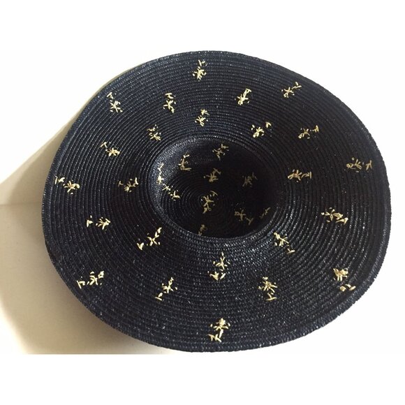 Vtg 1950\'s  Women\'s Hand Woven Straw Hat Navy Blue With Hand Sewn White Flowers main image 5